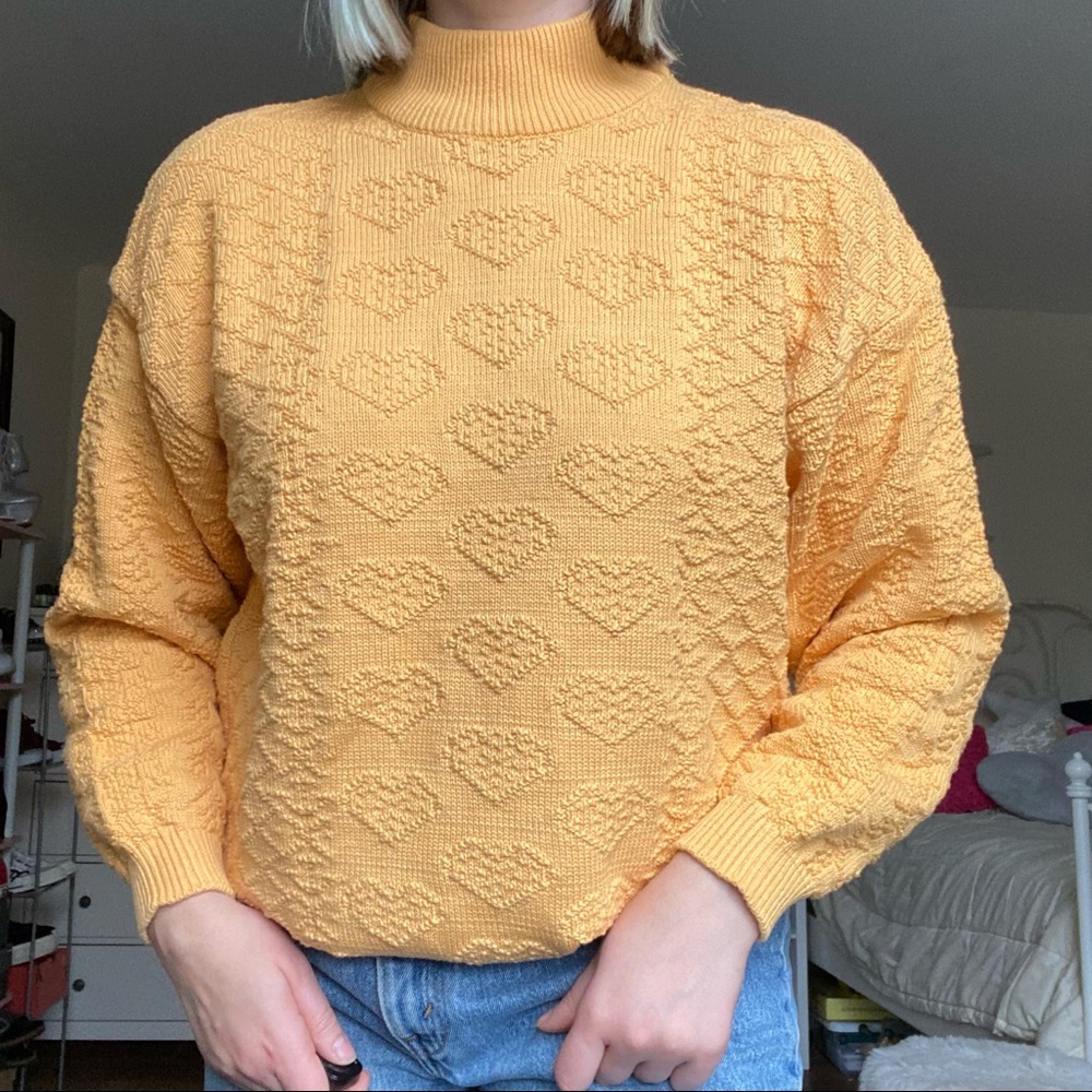 Interim Vintage Orange Heart Intarsia Sweater